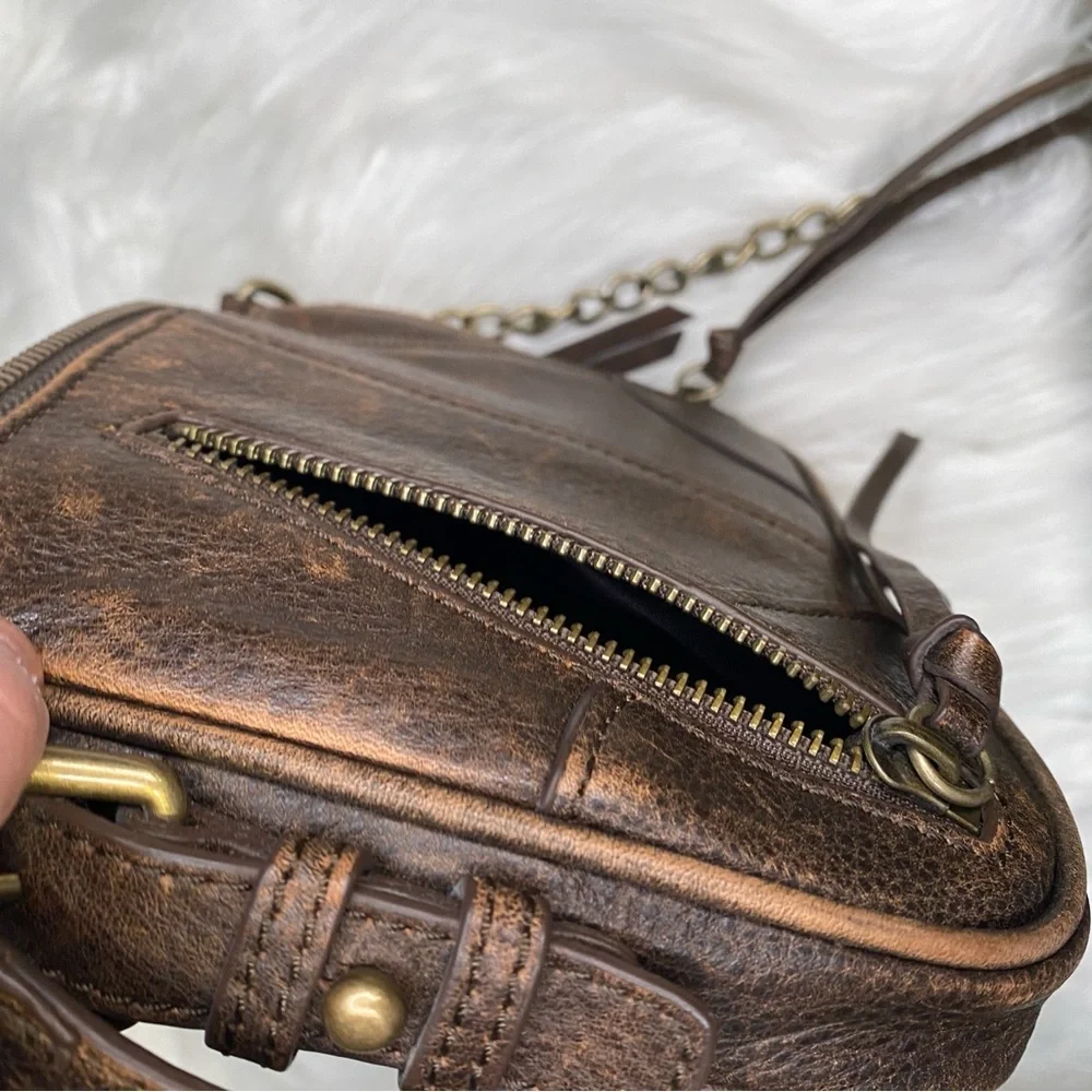 Marc New York Andrew Marc Brown Leather Crossbody Bag Multiple Zipper Pockets